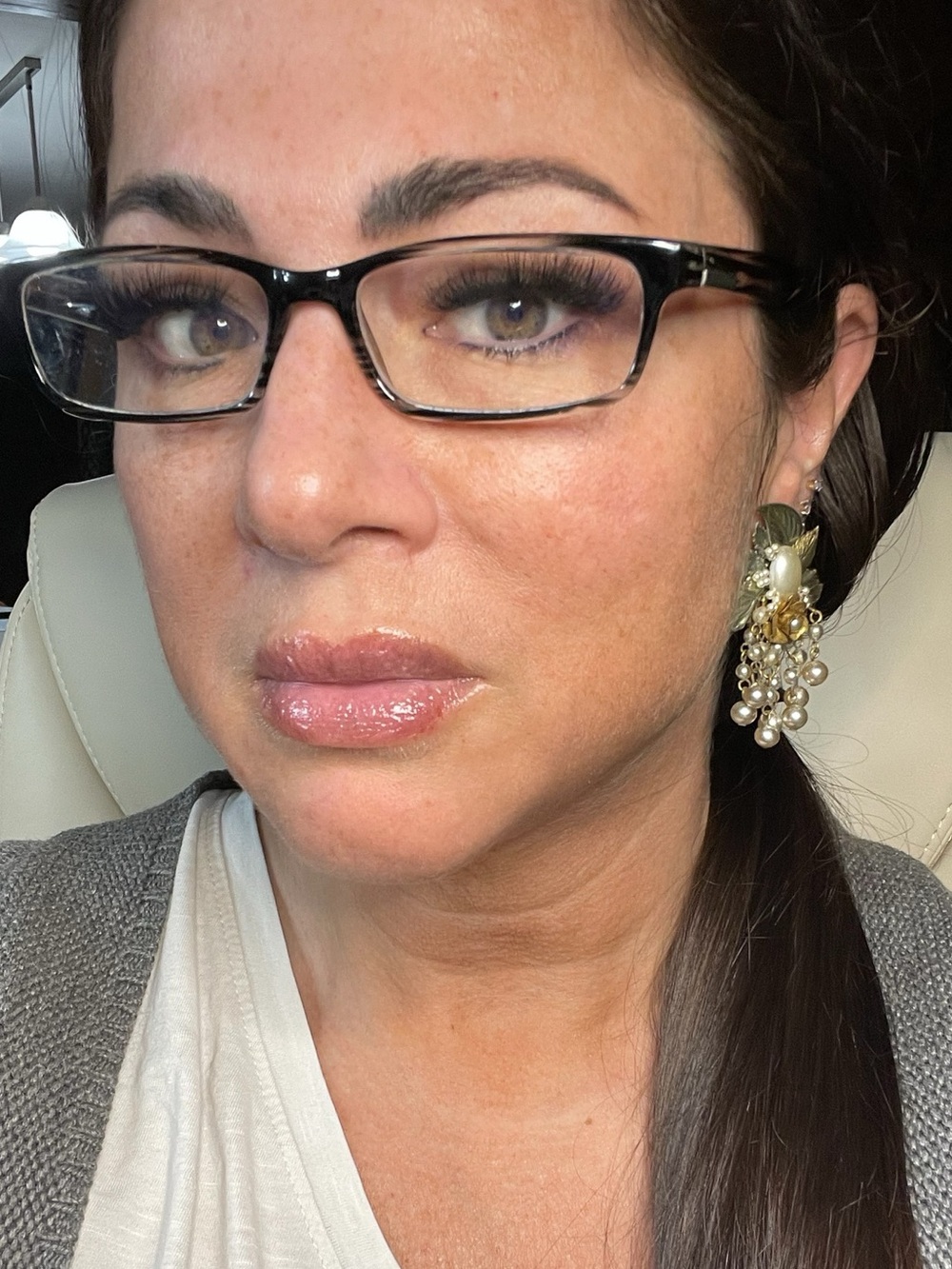 Haskell Style Gold Tone Floral Faux Pearl Fringe Clip On Earrings